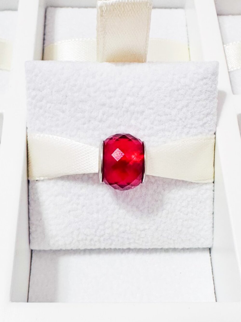 925 Sterling Silver Round Red Murano Glass Charm Fits Pandora Bracelets